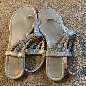 Silver Ankle-Strap Glitter Sandals sz10